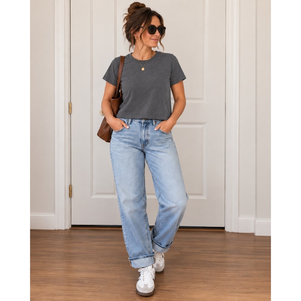 Everlane Organic Cotton Box-Cut Tee Heather Charcoal Gray Size Small